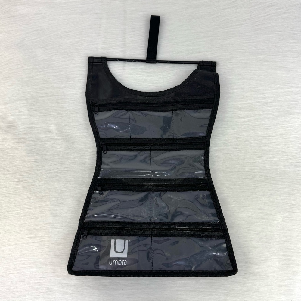 Umbra Mini Black Dress Jewelry Organizer – 8 Zippered Pockets, Travel Size 10.5"